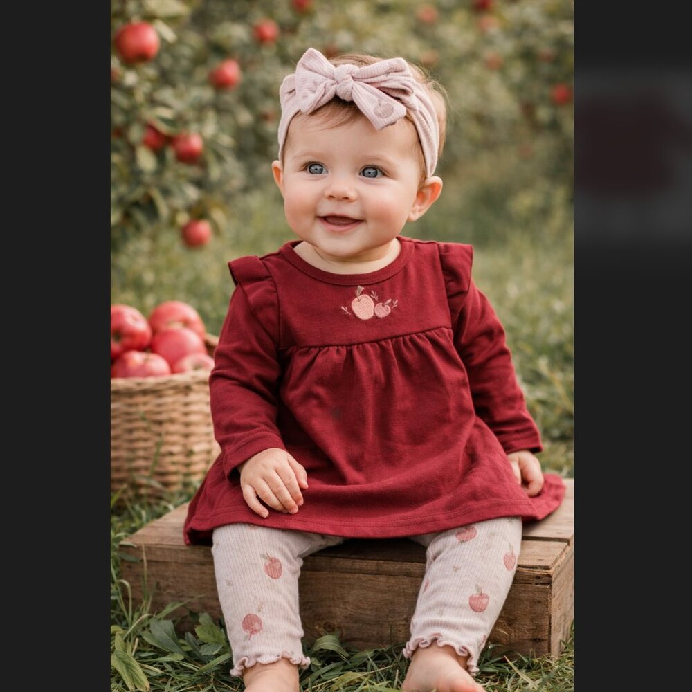 Kit + Pearl Baby Girl Outfit 3-6M Apple Set Red Top Pants Headband Fall Boho NWT